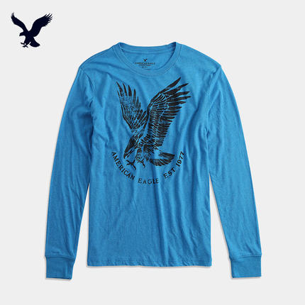 新低！AEO美鹰傲飞男士休闲圆领长袖印花T恤0518_3428