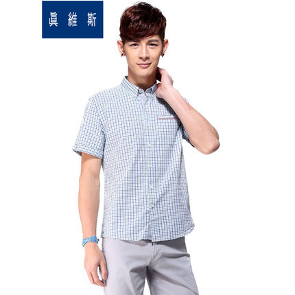 英伦气息！真维斯斯文格子修身型短袖衬衫52/133003
