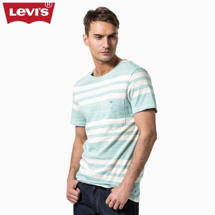 L码可选！李维斯双线系列男士纯棉蓝白条纹圆领短袖T恤17999-0000