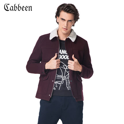 聚划算！Cabbeen卡宾 男款羊羔绒翻领外套 B3154139031