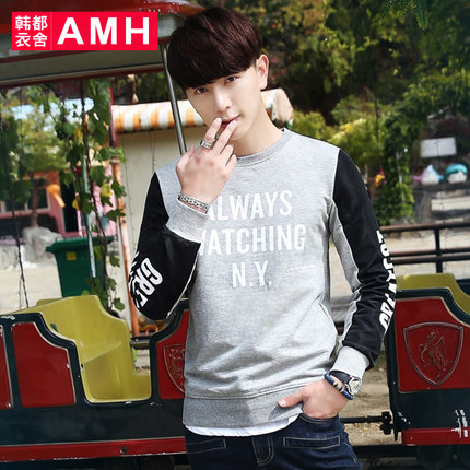 时尚百搭！AMH男士圆领贴布拼接卫衣OT5125