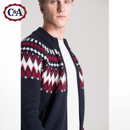 民族风！C＆A男式民族提花针织开衫CA200162402