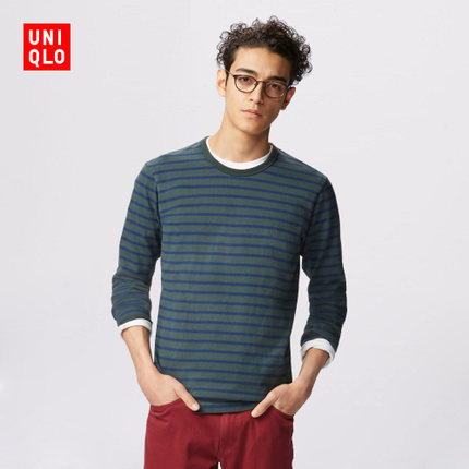 双11好价！优衣库 水洗条纹圆领T恤(长袖) 146189