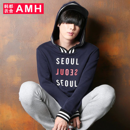 与众不同！AMH修身款纯棉连帽套头卫衣QZ3550