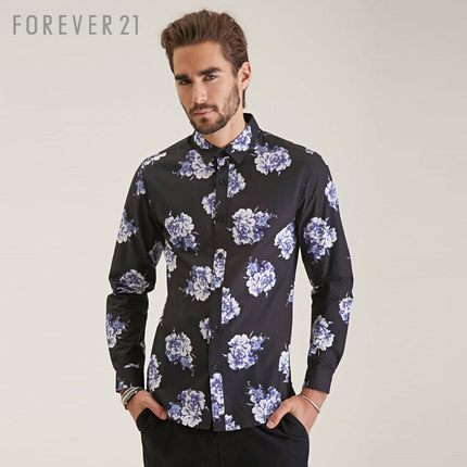 骚气！ FOREVER21 男士玫瑰花朵长袖衬衫