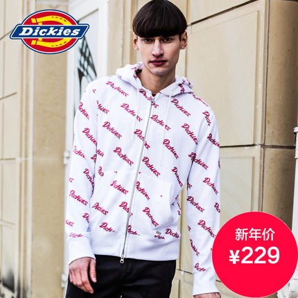 新潮时尚！Dickies男式印花连帽拉链开襟卫衣151M30WD09