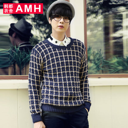 修身版型！AMH新款圆领修身套头男士长袖毛衣PF4746