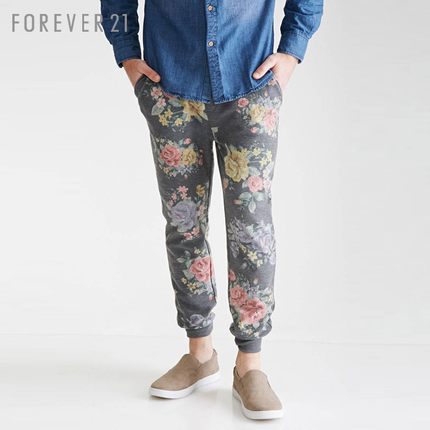 折上好价！FOREVER21 男士玫瑰碎花运动长裤