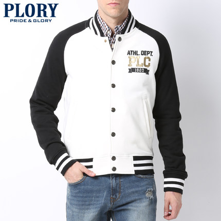 返场好价！PLORY 秋冬新品男学院风徽章休闲拼色外套POMW5FT004