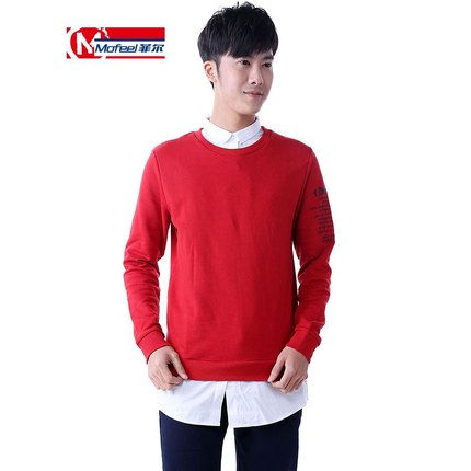 近期好价！菲尔全棉抓毛底假两件套印花休闲长袖T恤