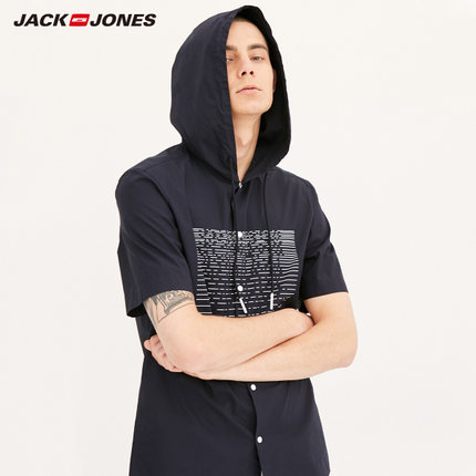 商场同款！杰克琼斯条纹连帽纯棉短袖衬衫