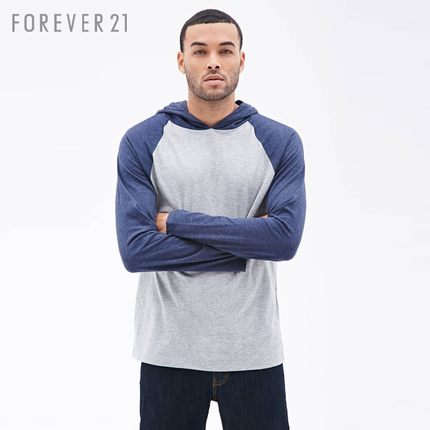 近期好价！FOREVER21男装 连帽撞色棒球长袖T恤