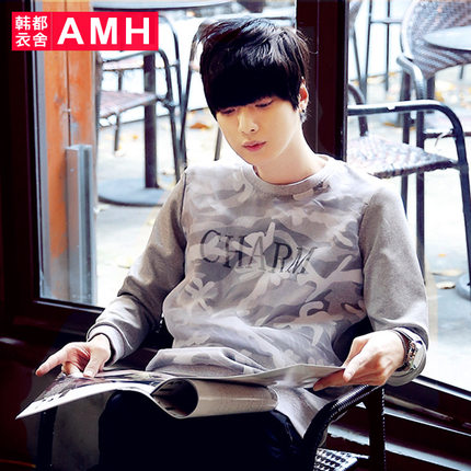 百搭设计！AMH新款修身印花圆领套头卫衣NX5226