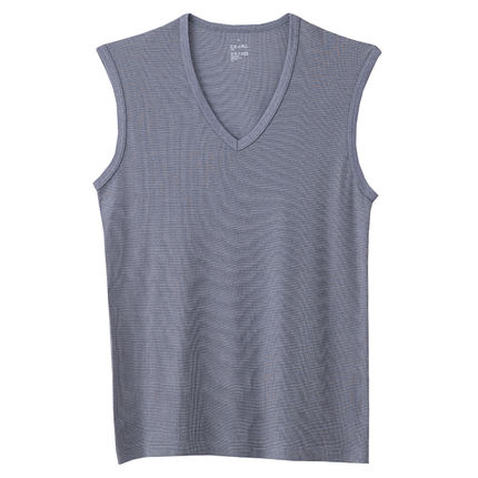 夏季单品！MUJI无印良品男式棉混抽褶罗纹凉爽V领无袖衫H6SA414