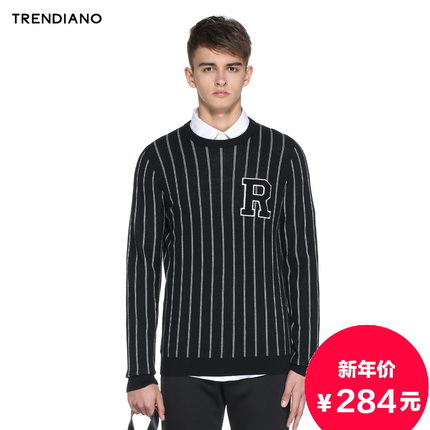 简约有型！TRENDIANO 条纹字母套头针织毛衣3153031650