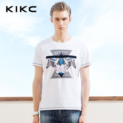 夏装！kikc2016春季男装新品 欧美简约印花休闲短袖T恤上衣