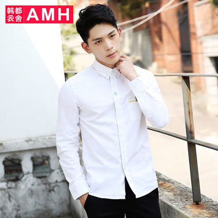 时尚休闲！AMH新款时尚修身青年休闲衬衫GR4090