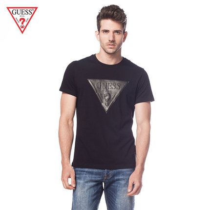 2016春夏！GUESS圆领LOGO印花短袖T恤情侣款MG2K9409