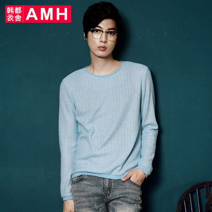 百搭单品！AMH圆领套头纯色修身长袖针织衫QA3104