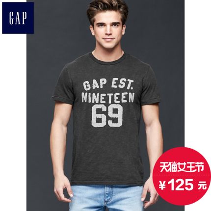 夏装！Gap男装|纯棉仿旧印花竹节纹短袖T恤198730