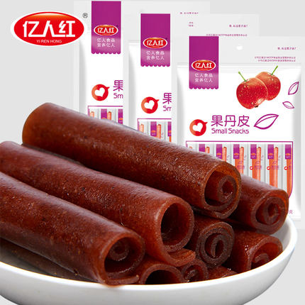 酸酸甜甜！亿人红休闲零食山楂卷果丹皮 150g*3袋