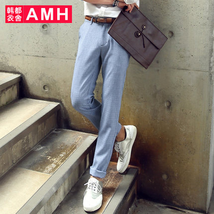 全网好价！AMH新款修身时尚修身格纹男士休闲长裤NS5069