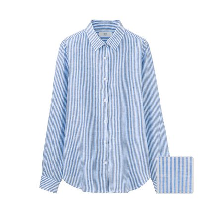 高级面料！女装 高级麻衬衫(条纹)(长袖) 171678 优衣库UNIQLO