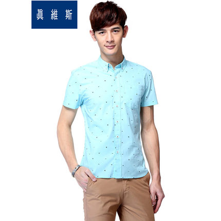 气质单品！真维斯弹性舒适时尚印花短袖衬衫52-133008