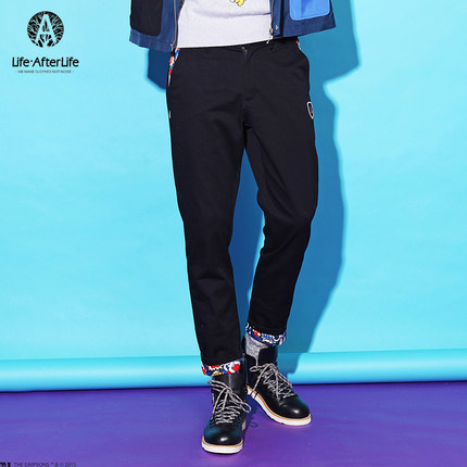 潮男必备！Life After Life 男士纯色绣标休闲裤