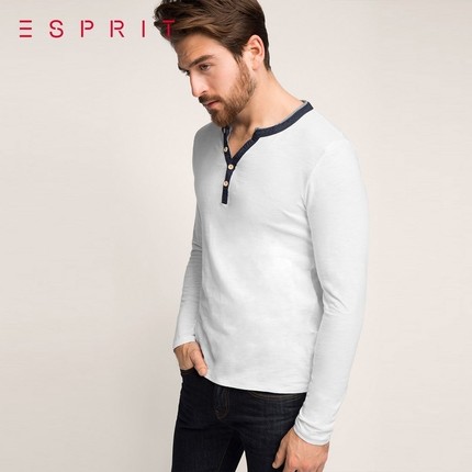 新低！ESPRIT男士全棉长袖T恤125EE2K007