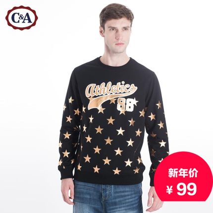 新低好价！C＆A 男式烫金星星字母套头卫衣 CA200161761