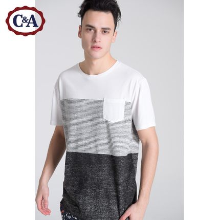 百搭减龄！C＆A男式拼色条纹T恤CA200176468