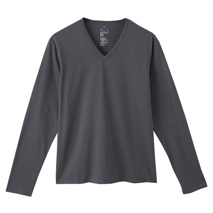 简约设计！MUJI无印良品男式棉天竺V领长袖T恤M5SB203