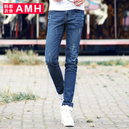 修身款！AMH新款微弹修身水洗男士牛仔裤OF5263