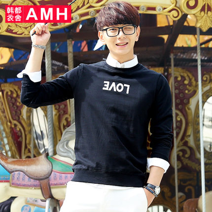 个性元素！AMH新款纯色修身贴布绣男士长袖卫衣PA5112