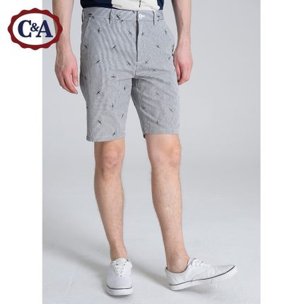 夏季单品！C＆A男式蜻蜓满印条纹百慕大短裤CA200175653