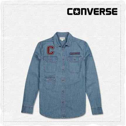 经典牛仔！CONVERSE 男款牛仔翻领贴袋长袖衬衫 12489C
