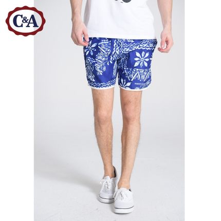 夏季单品！C＆A男式复古花纹束带沙滩短裤CA200173419