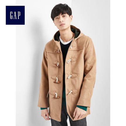 学院风格！Gap 男连帽含羊毛大衣中长款外套 353401