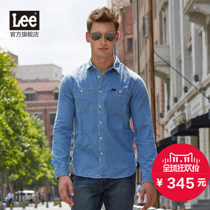 经典版型！Lee男士长袖水洗牛仔衬衫L15031AU22FK