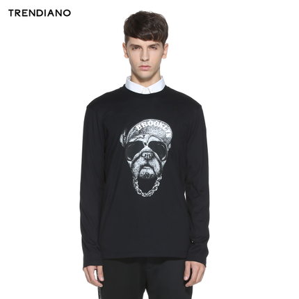 好价！TRENDIANO 纯棉印花圆领长袖T恤3154022410