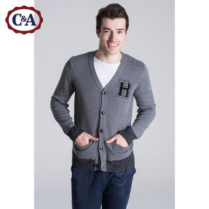 运动休闲！C＆A LOGO开襟V领针织衫 CA200162350