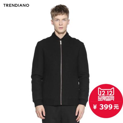 双12预售！TRENDIANO立领拼接长袖毛呢外套3144342210