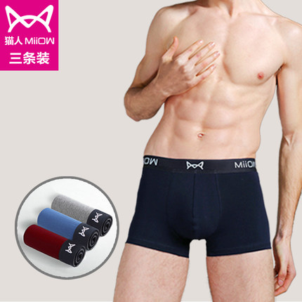 再补券！MiiOW猫人男士棉质内裤3条装