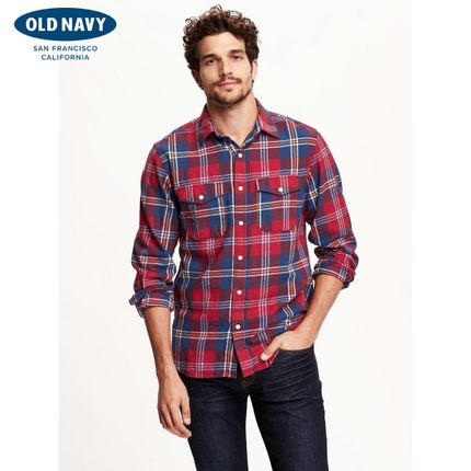 青春活力！Old Navy老海军棉质格纹双袋衬衫712409