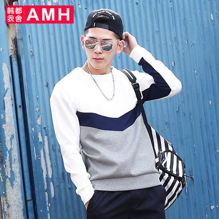 三色拼接！AMH V型拼接套头卫衣外套NR5157