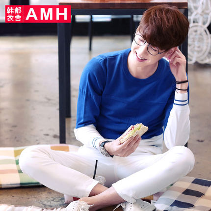 气势不凡！AMH圆领套头修身图案男士针织衫PF4266