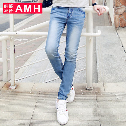 经典百搭！AMH新款微弹中腰时尚水洗铅笔牛仔裤OC2486