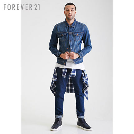 新低好价！FOREVER21 男士深色小直筒牛仔长裤