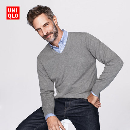 近期好价！男装 棉羊绒混纺V领针织衫(长袖) 163491 优衣库UNIQLO